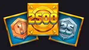 Instant prize symbols showing bet multipliers up to 2500x
