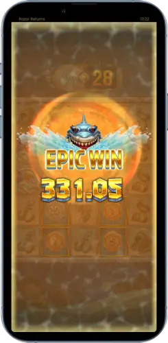 Epic Win Bildschirm mit 331 Euro Gewinn